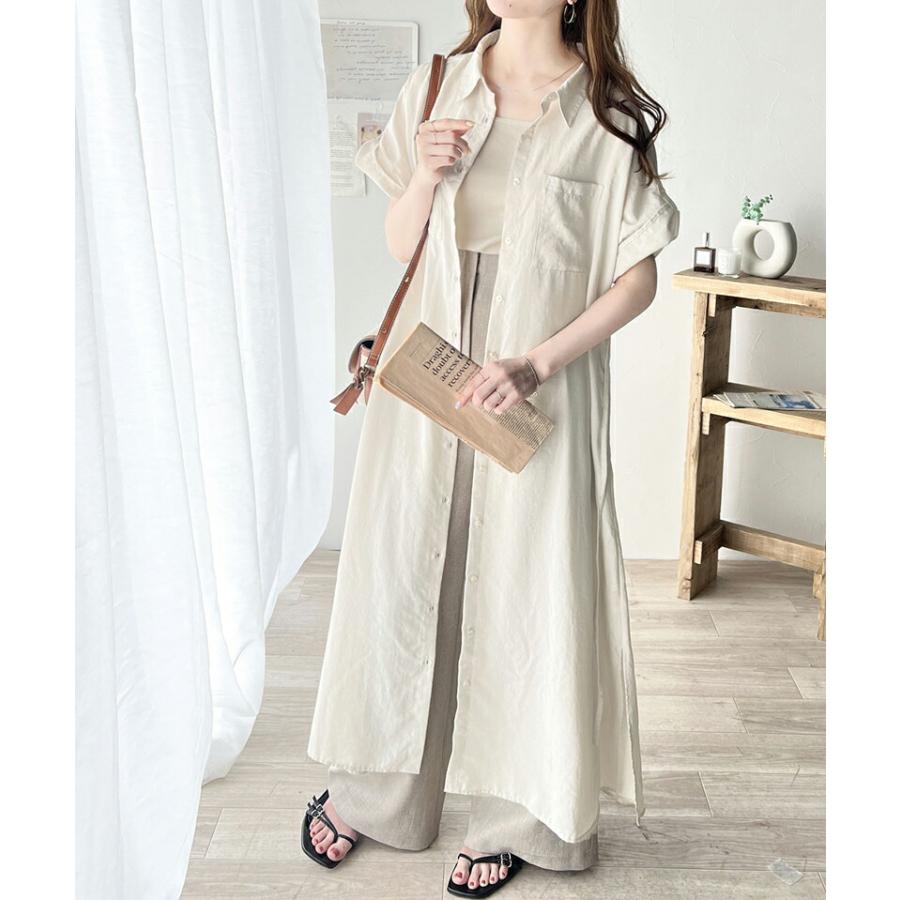 ワンピース レディース エアリー タッチ シャツ ワンピ UVカット 吸水速乾 PL気流染め 綿タッチ ウエスト リボン 袖 ロールアップ 体型カバー | classicalelf | 04