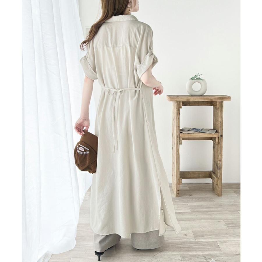 ワンピース レディース エアリー タッチ シャツ ワンピ UVカット 吸水速乾 PL気流染め 綿タッチ ウエスト リボン 袖 ロールアップ 体型カバー | classicalelf | 05