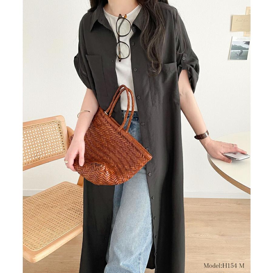 ワンピース レディース エアリー タッチ シャツ ワンピ UVカット 吸水速乾 PL気流染め 綿タッチ ウエスト リボン 袖 ロールアップ 体型カバー | classicalelf | 06