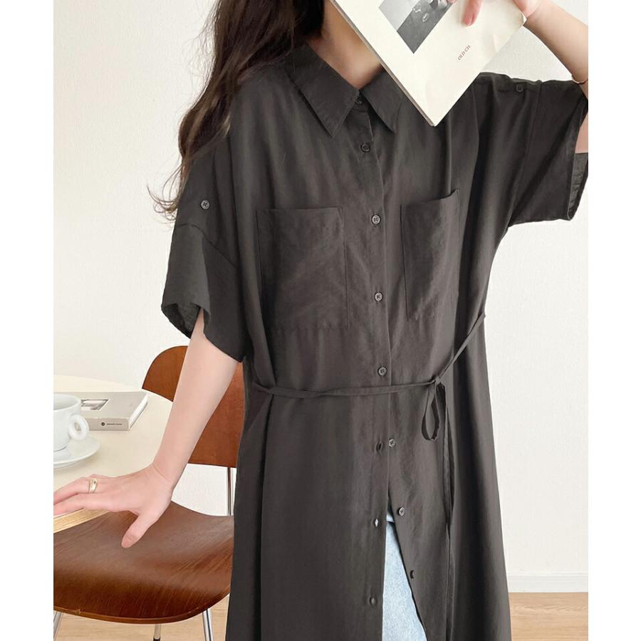 ワンピース レディース エアリー タッチ シャツ ワンピ UVカット 吸水速乾 PL気流染め 綿タッチ ウエスト リボン 袖 ロールアップ 体型カバー | classicalelf | 08