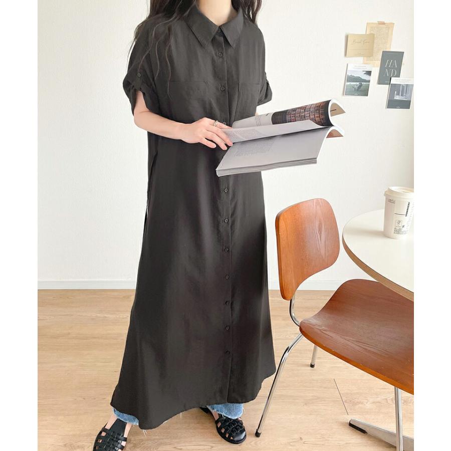 ワンピース レディース エアリー タッチ シャツ ワンピ UVカット 吸水速乾 PL気流染め 綿タッチ ウエスト リボン 袖 ロールアップ 体型カバー | classicalelf | 09