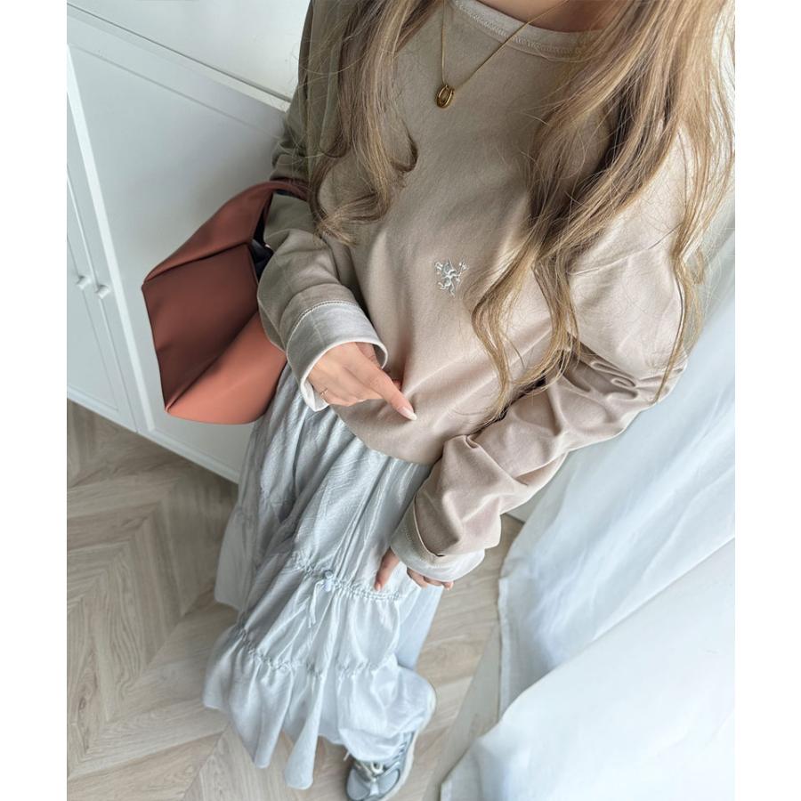 トップス Tシャツ レディース 長袖 ロンT 綿100% バイカラー ワンポイント 刺繍 ヴィンテージライク 配色 レイヤードコーデ メンズ ユニセックス | classicalelf | 10