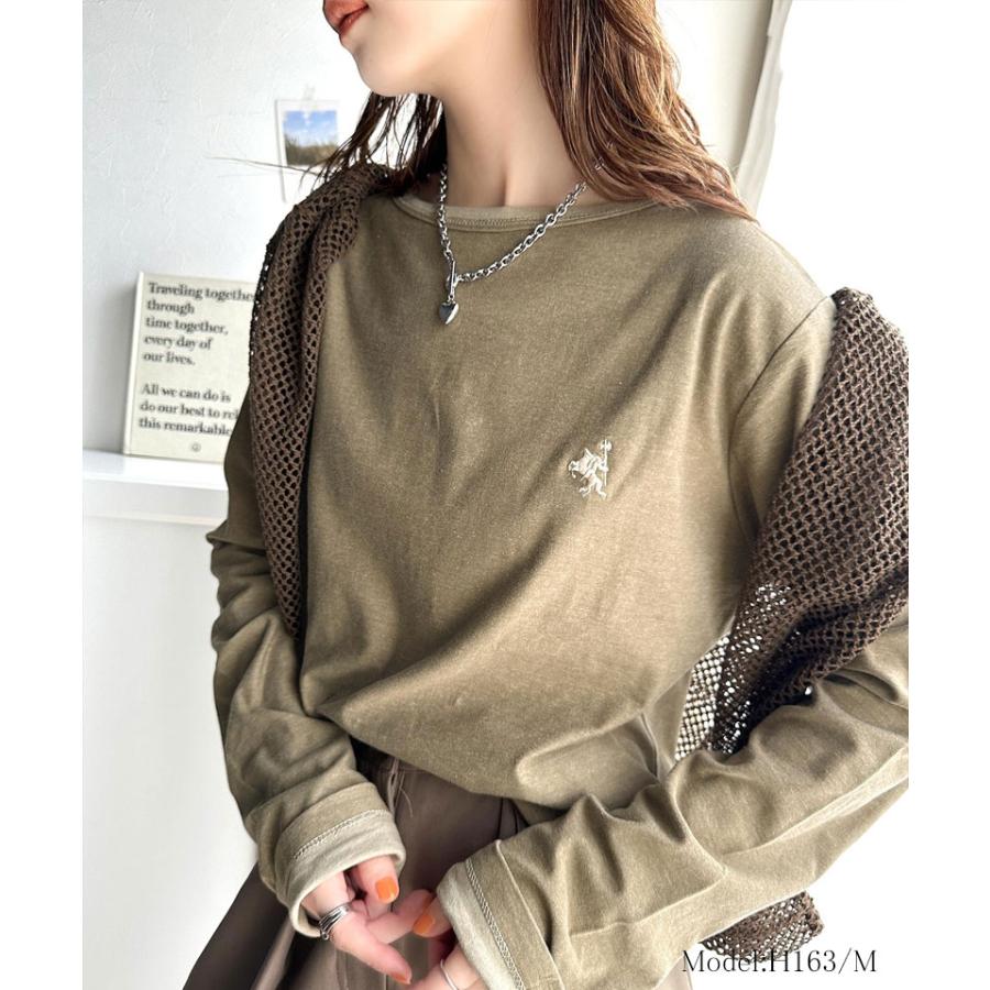 トップス Tシャツ レディース 長袖 ロンT 綿100% バイカラー ワンポイント 刺繍 ヴィンテージライク 配色 レイヤードコーデ メンズ ユニセックス | classicalelf | 11