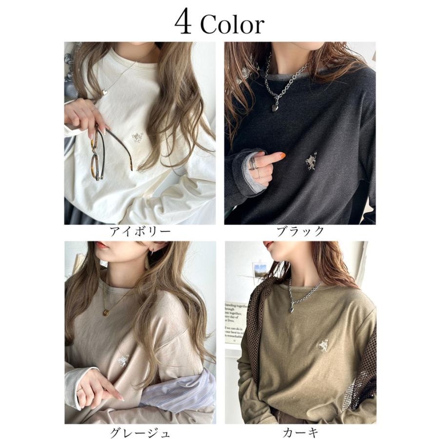 トップス Tシャツ レディース 長袖 ロンT 綿100% バイカラー ワンポイント 刺繍 ヴィンテージライク 配色 レイヤードコーデ メンズ ユニセックス | classicalelf | 01