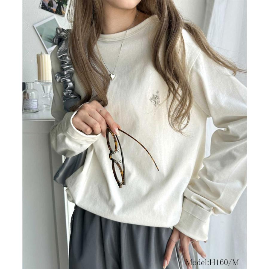 トップス Tシャツ レディース 長袖 ロンT 綿100% バイカラー ワンポイント 刺繍 ヴィンテージライク 配色 レイヤードコーデ メンズ ユニセックス | classicalelf | 02