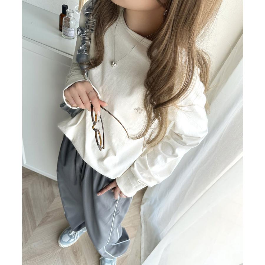 トップス Tシャツ レディース 長袖 ロンT 綿100% バイカラー ワンポイント 刺繍 ヴィンテージライク 配色 レイヤードコーデ メンズ ユニセックス | classicalelf | 03