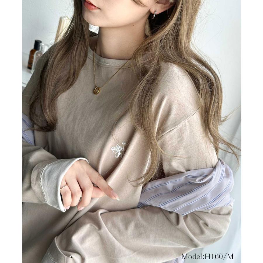 トップス Tシャツ レディース 長袖 ロンT 綿100% バイカラー ワンポイント 刺繍 ヴィンテージライク 配色 レイヤードコーデ メンズ ユニセックス | classicalelf | 08