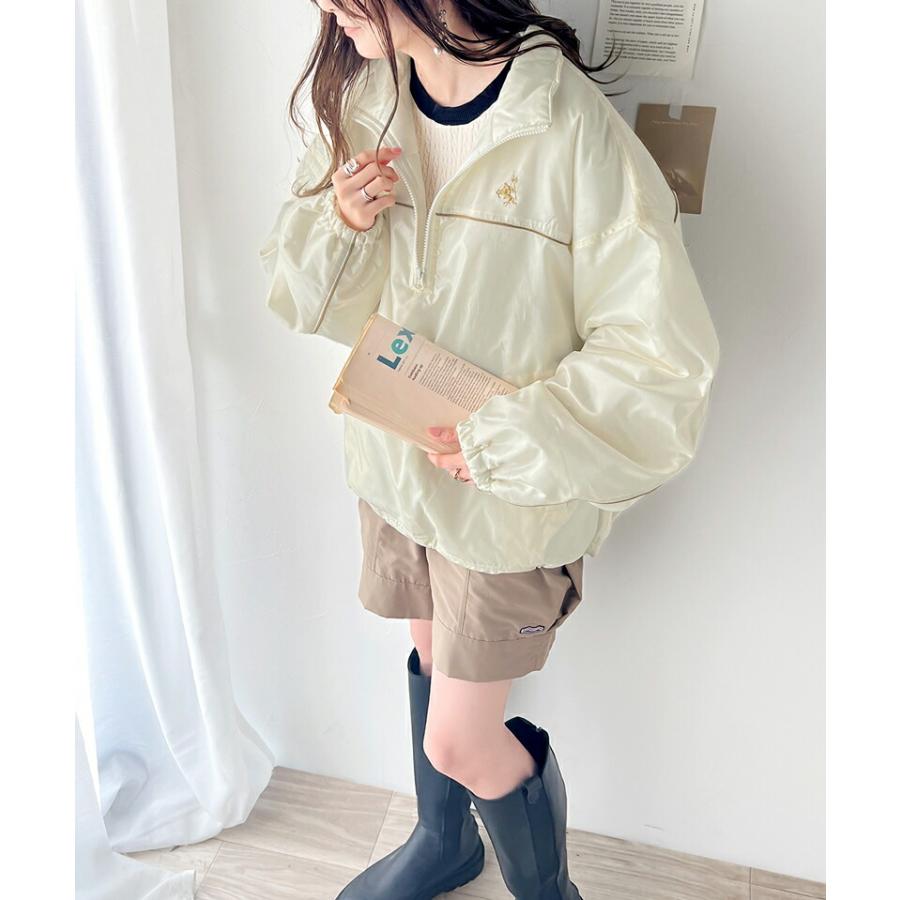 アウター ジャケット レディース 軽量 胸 刺繍 配色 パイピング ハーフ ジップ プルオーバー 中綿 ブルゾン 羽織り オーバーサイズ | classicalelf | 04