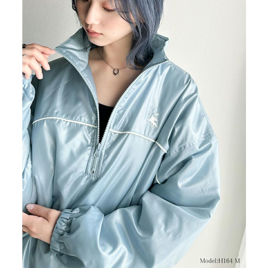 アウター ジャケット レディース 軽量 胸 刺繍 配色 パイピング ハーフ ジップ プルオーバー 中綿 ブルゾン 羽織り オーバーサイズ | classicalelf | 05