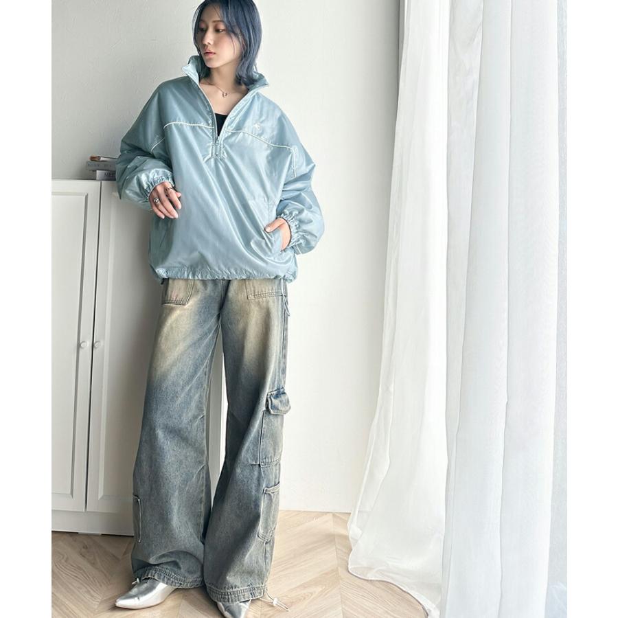 アウター ジャケット レディース 軽量 胸 刺繍 配色 パイピング ハーフ ジップ プルオーバー 中綿 ブルゾン 羽織り オーバーサイズ | classicalelf | 06