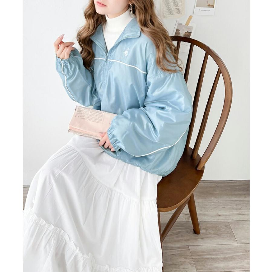 アウター ジャケット レディース 軽量 胸 刺繍 配色 パイピング ハーフ ジップ プルオーバー 中綿 ブルゾン 羽織り オーバーサイズ | classicalelf | 08