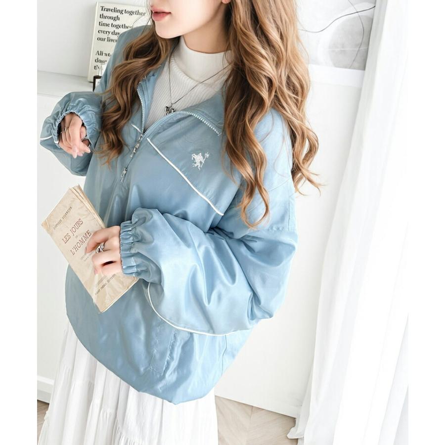 アウター ジャケット レディース 軽量 胸 刺繍 配色 パイピング ハーフ ジップ プルオーバー 中綿 ブルゾン 羽織り オーバーサイズ | classicalelf | 09