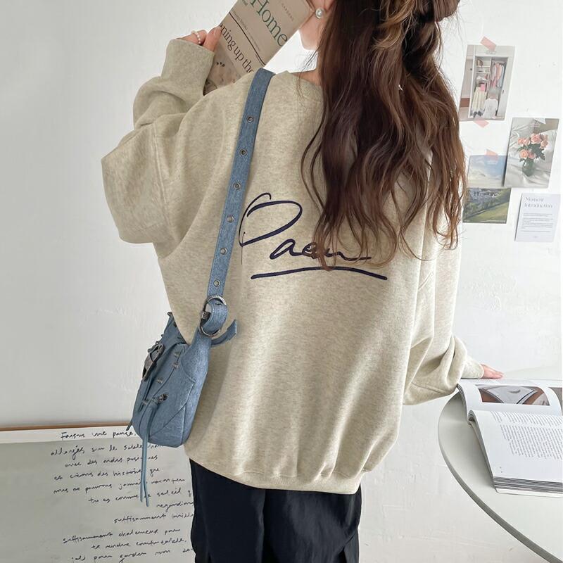 トップス スウェット レディース 立体 paean バック BIG ロゴ 刺繍 裏起毛 プルオーバー セットアップ可能 ドロップショルダーゆるっと | classicalelf | 18