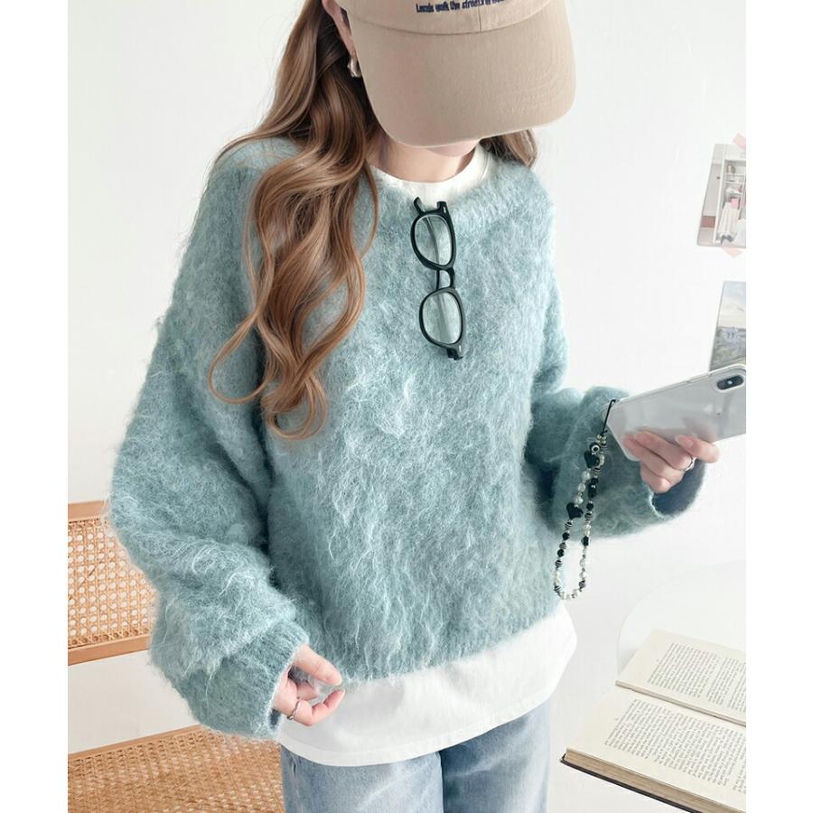 トップス ニット レディース バルーンスリーブ 短丈 ふわふわ シャギーニット プルオーバー オーバーサイズ レイヤードコーデ 高見え | classicalelf | 10