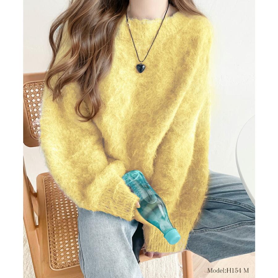 トップス ニット レディース バルーンスリーブ 短丈 ふわふわ シャギーニット プルオーバー オーバーサイズ レイヤードコーデ 高見え | classicalelf | 11