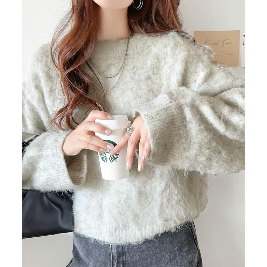 トップス ニット レディース バルーンスリーブ 短丈 ふわふわ シャギーニット プルオーバー オーバーサイズ レイヤードコーデ 高見え | classicalelf | 04