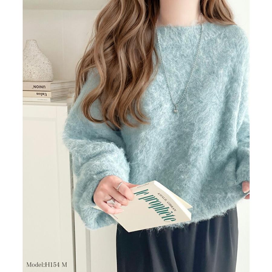 トップス ニット レディース バルーンスリーブ 短丈 ふわふわ シャギーニット プルオーバー オーバーサイズ レイヤードコーデ 高見え | classicalelf | 08