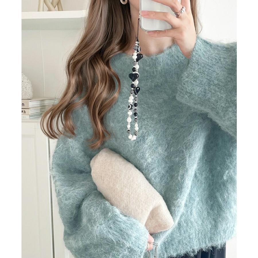 トップス ニット レディース バルーンスリーブ 短丈 ふわふわ シャギーニット プルオーバー オーバーサイズ レイヤードコーデ 高見え | classicalelf | 09