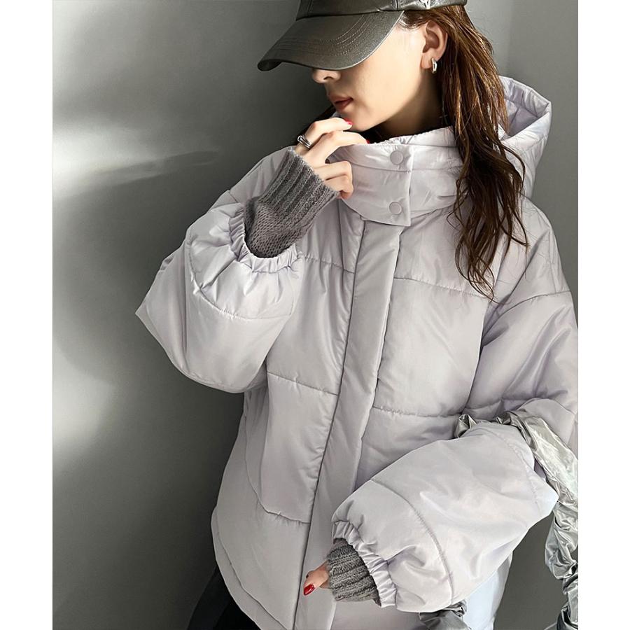 アウター ジャケット レディース 中綿 フード 付 ショート ブルゾン JK 微光沢 リップス トップ マット ポリエステル 選べる 素材 羽織り 暖か | classicalelf | 11