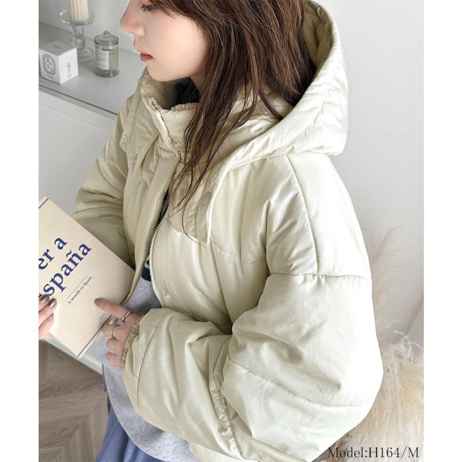 アウター ジャケット レディース 中綿 フード 付 ショート ブルゾン JK 微光沢 リップス トップ マット ポリエステル 選べる 素材 羽織り 暖か | classicalelf | 02