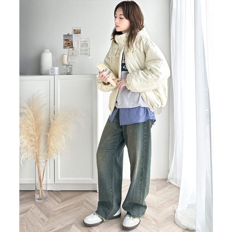 アウター ジャケット レディース 中綿 フード 付 ショート ブルゾン JK 微光沢 リップス トップ マット ポリエステル 選べる 素材 羽織り 暖か | classicalelf | 03