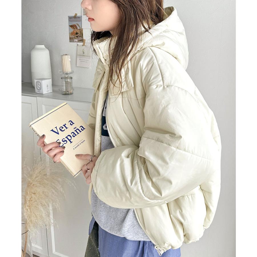 アウター ジャケット レディース 中綿 フード 付 ショート ブルゾン JK 微光沢 リップス トップ マット ポリエステル 選べる 素材 羽織り 暖か | classicalelf | 04