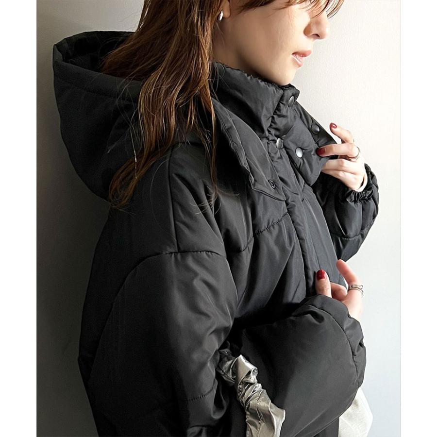 アウター ジャケット レディース 中綿 フード 付 ショート ブルゾン JK 微光沢 リップス トップ マット ポリエステル 選べる 素材 羽織り 暖か | classicalelf | 07