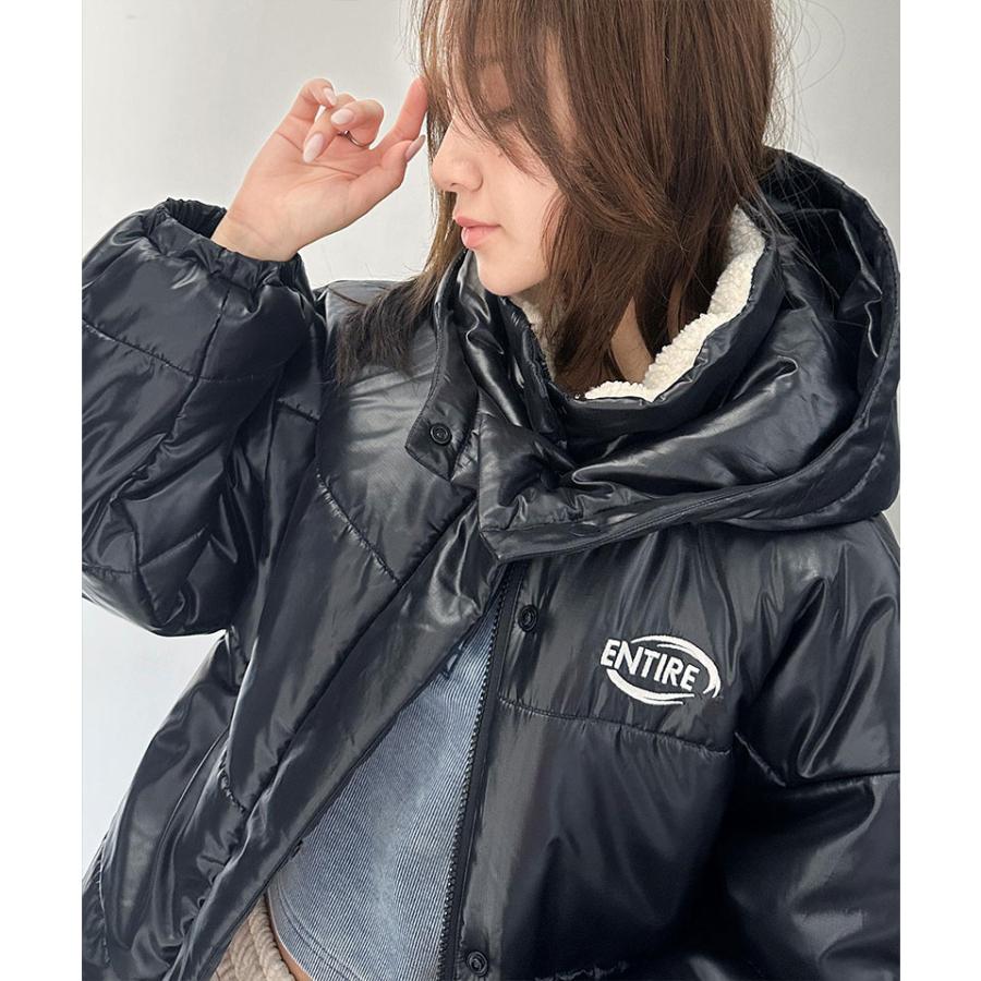 アウター ジャケット レディース 中綿 フード 付 ショート ブルゾン JK 微光沢 リップス トップ マット ポリエステル 選べる 素材 羽織り 暖か | classicalelf | 09