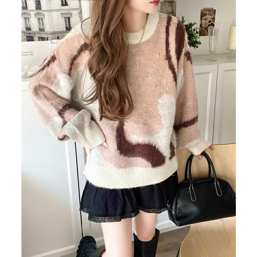 トップス ニット レディース ウェーブ 柄 ダブル ジャガード シャギー ニットプルオーバー 男女兼用 ユニセックス メンズ ゆるっと オーバーサイズ | classicalelf | 11