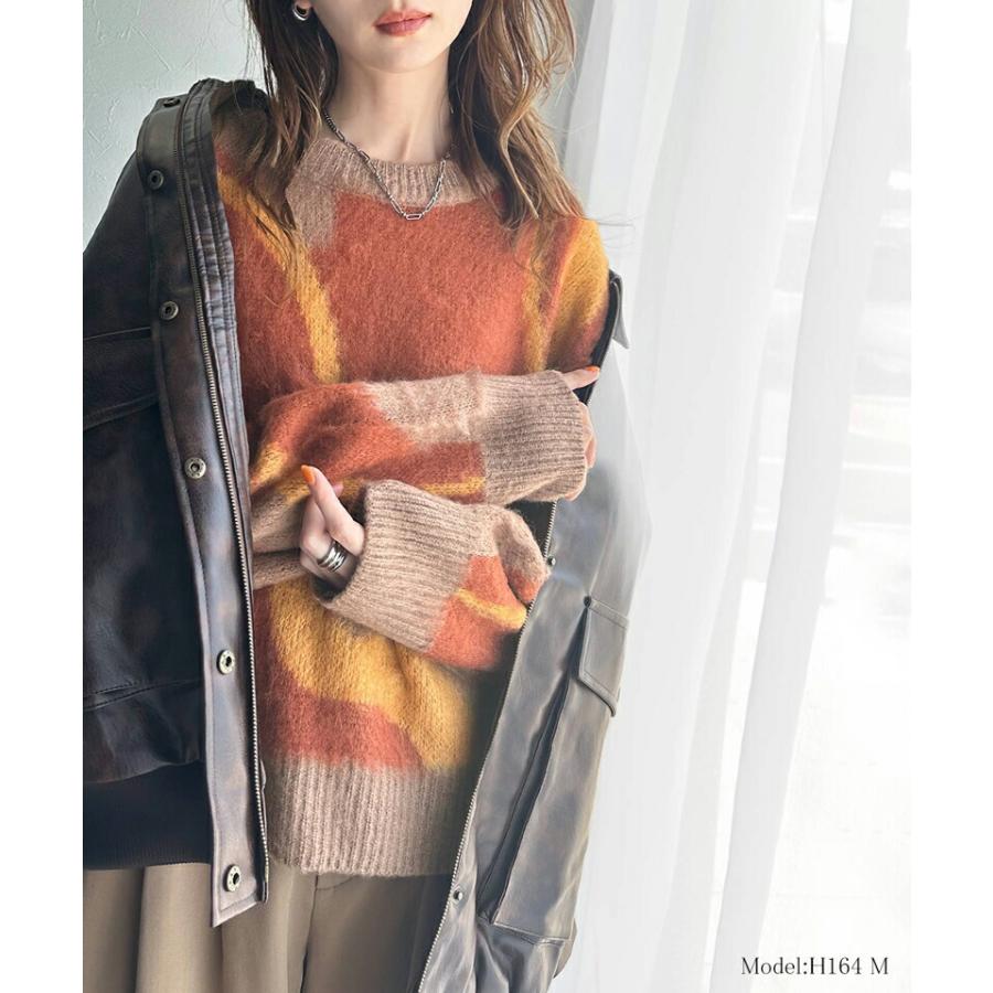 トップス ニット レディース ウェーブ 柄 ダブル ジャガード シャギー ニットプルオーバー 男女兼用 ユニセックス メンズ ゆるっと オーバーサイズ | classicalelf | 12