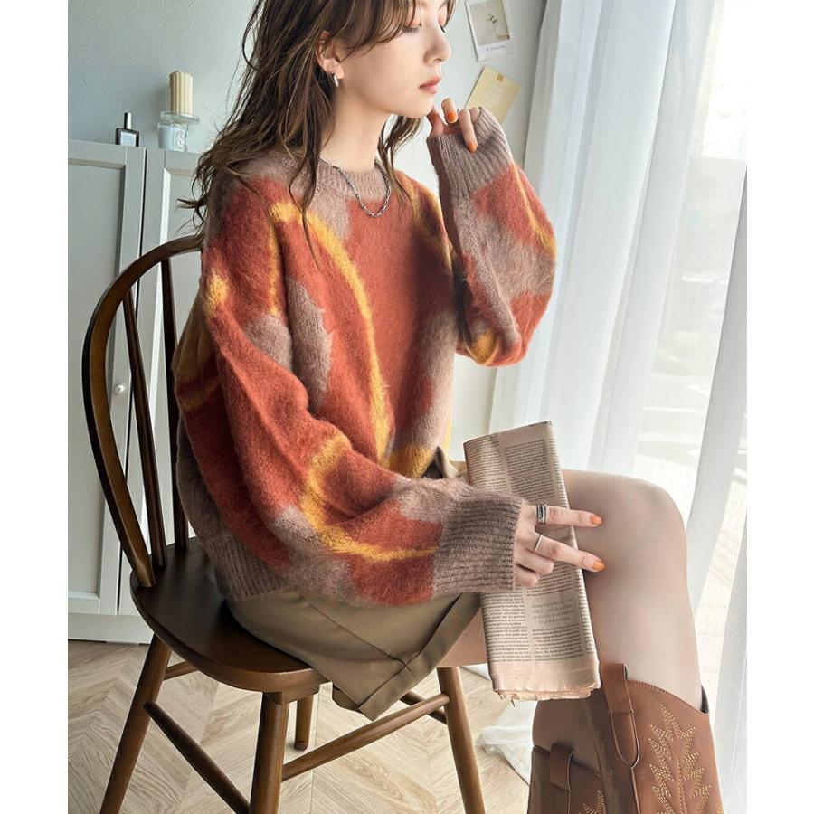 トップス ニット レディース ウェーブ 柄 ダブル ジャガード シャギー ニットプルオーバー 男女兼用 ユニセックス メンズ ゆるっと オーバーサイズ | classicalelf | 13