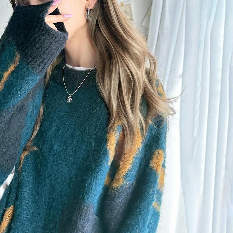 トップス ニット レディース ウェーブ 柄 ダブル ジャガード シャギー ニットプルオーバー 男女兼用 ユニセックス メンズ ゆるっと オーバーサイズ | classicalelf | 17