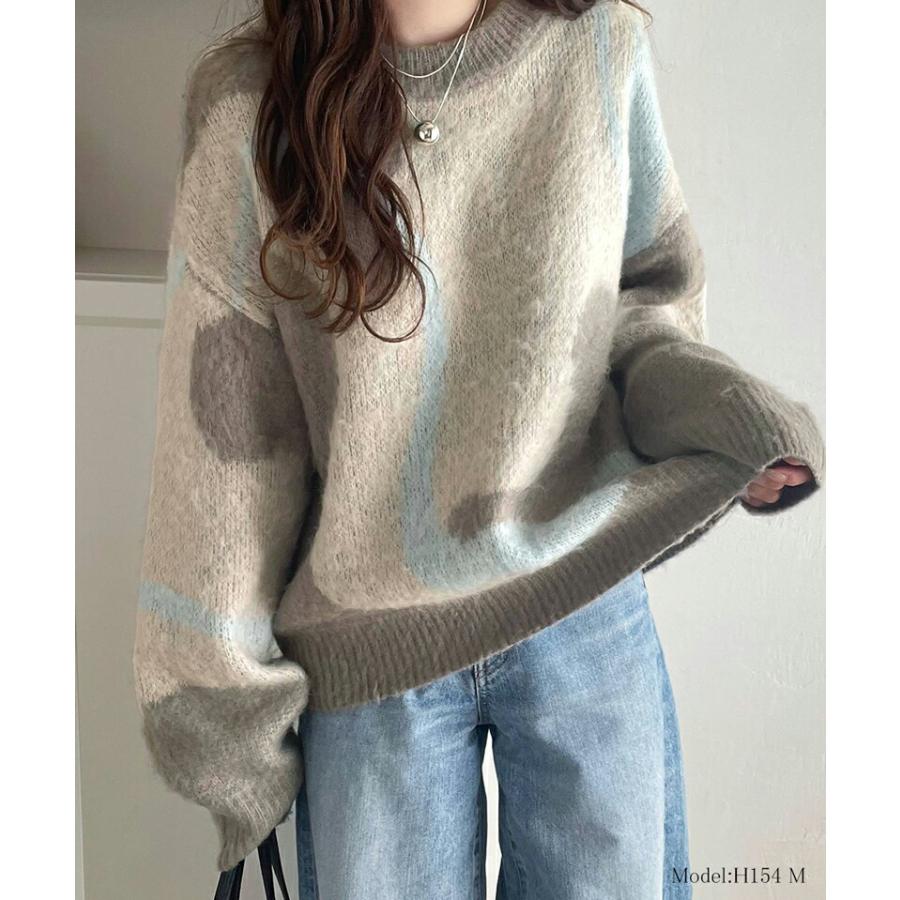 トップス ニット レディース ウェーブ 柄 ダブル ジャガード シャギー ニットプルオーバー 男女兼用 ユニセックス メンズ ゆるっと オーバーサイズ | classicalelf | 02