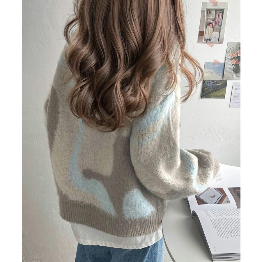 トップス ニット レディース ウェーブ 柄 ダブル ジャガード シャギー ニットプルオーバー 男女兼用 ユニセックス メンズ ゆるっと オーバーサイズ | classicalelf | 03