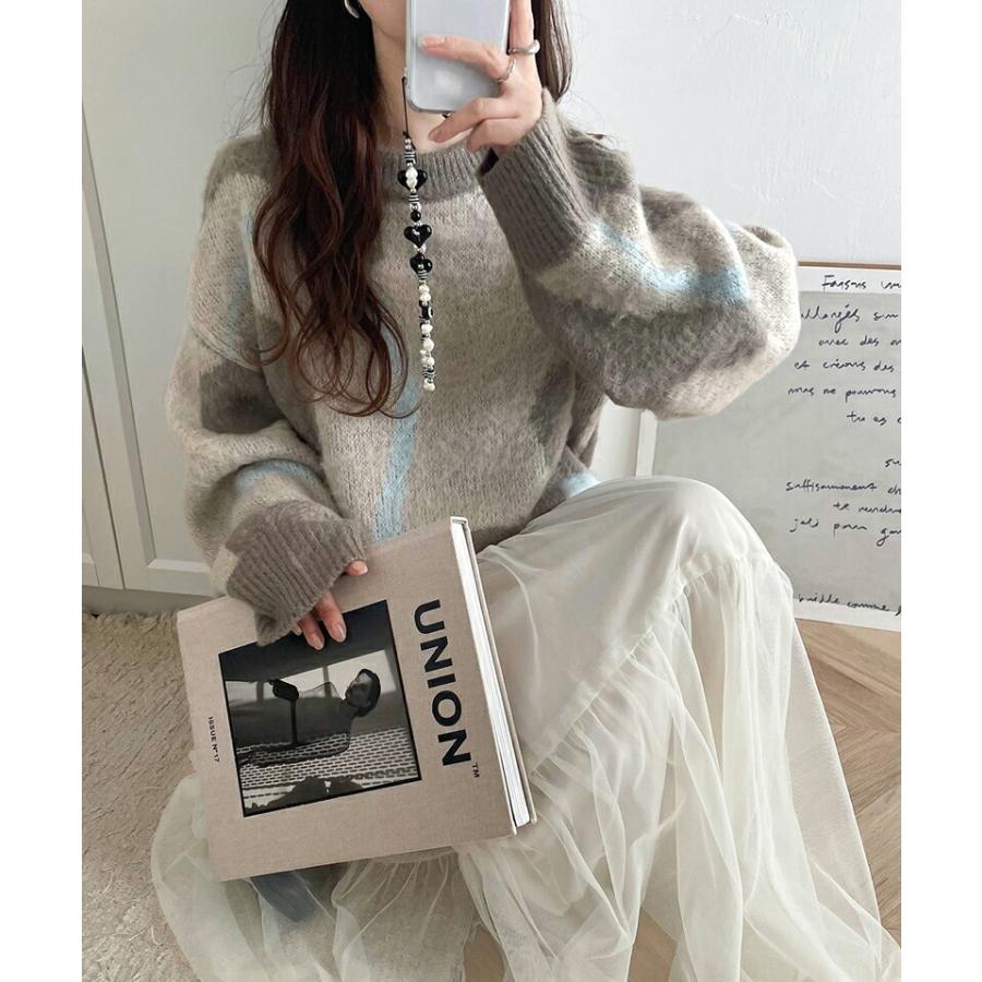 トップス ニット レディース ウェーブ 柄 ダブル ジャガード シャギー ニットプルオーバー 男女兼用 ユニセックス メンズ ゆるっと オーバーサイズ | classicalelf | 04