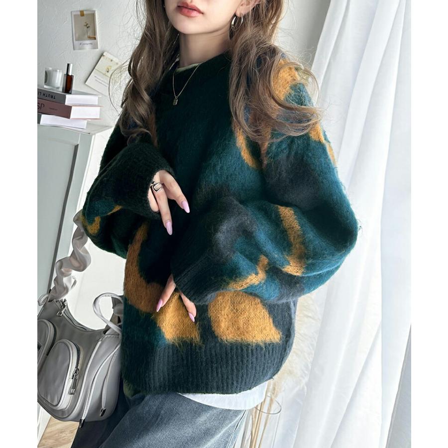 トップス ニット レディース ウェーブ 柄 ダブル ジャガード シャギー ニットプルオーバー 男女兼用 ユニセックス メンズ ゆるっと オーバーサイズ | classicalelf | 07