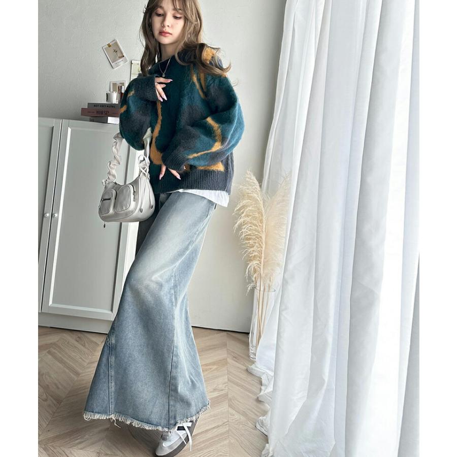 トップス ニット レディース ウェーブ 柄 ダブル ジャガード シャギー ニットプルオーバー 男女兼用 ユニセックス メンズ ゆるっと オーバーサイズ | classicalelf | 08