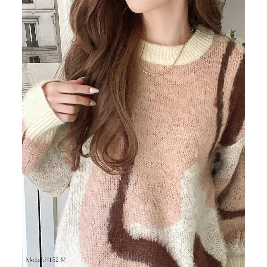 トップス ニット レディース ウェーブ 柄 ダブル ジャガード シャギー ニットプルオーバー 男女兼用 ユニセックス メンズ ゆるっと オーバーサイズ | classicalelf | 09