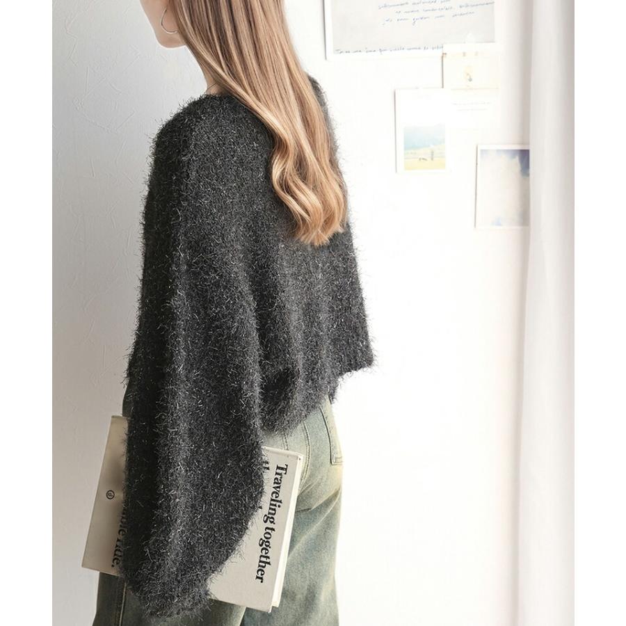 トップス ニット レディース ボリューム バルーン袖 ラメ フィルム ヤーン ふわふわ シャギーニット オーバーサイズ レイヤードコーデ | classicalelf | 06