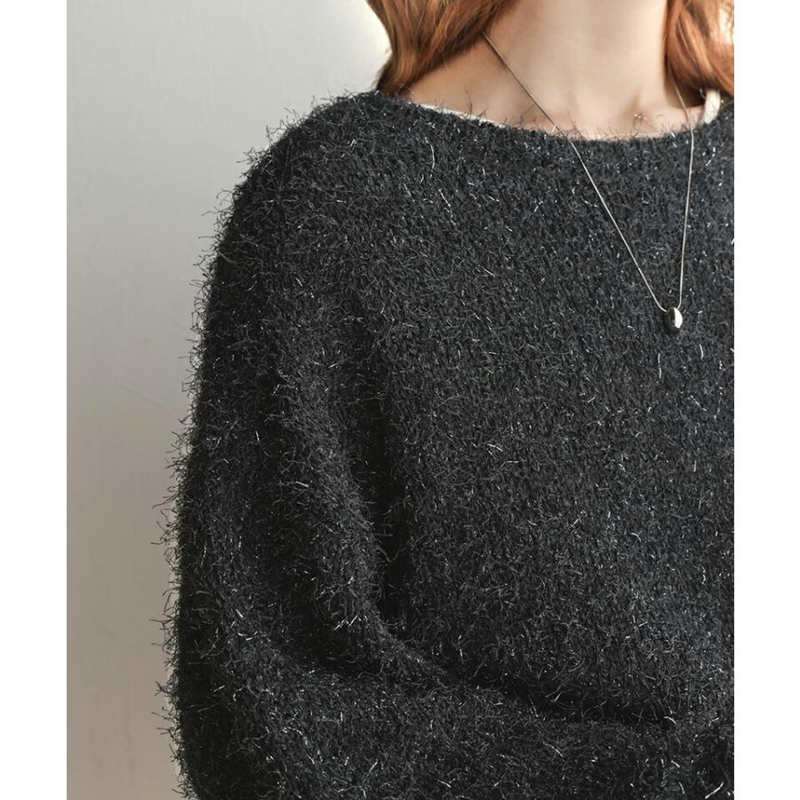 トップス ニット レディース ボリューム バルーン袖 ラメ フィルム ヤーン ふわふわ シャギーニット オーバーサイズ レイヤードコーデ | classicalelf | 07