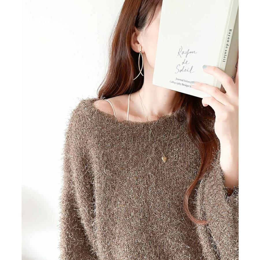 トップス ニット レディース ボリューム バルーン袖 ラメ フィルム ヤーン ふわふわ シャギーニット オーバーサイズ レイヤードコーデ | classicalelf | 09