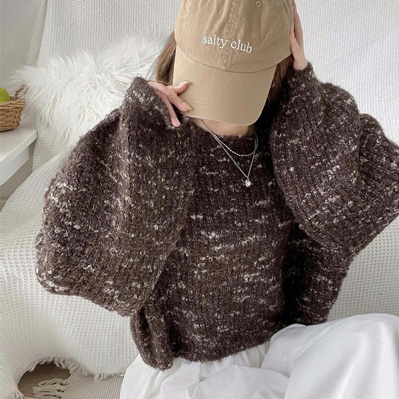 トップス ニット レディース ミックス ヤーン クッキー ニットプルオーバー オーバーサイズ クロップド丈 ふんわり ぽわん袖 着回し | classicalelf