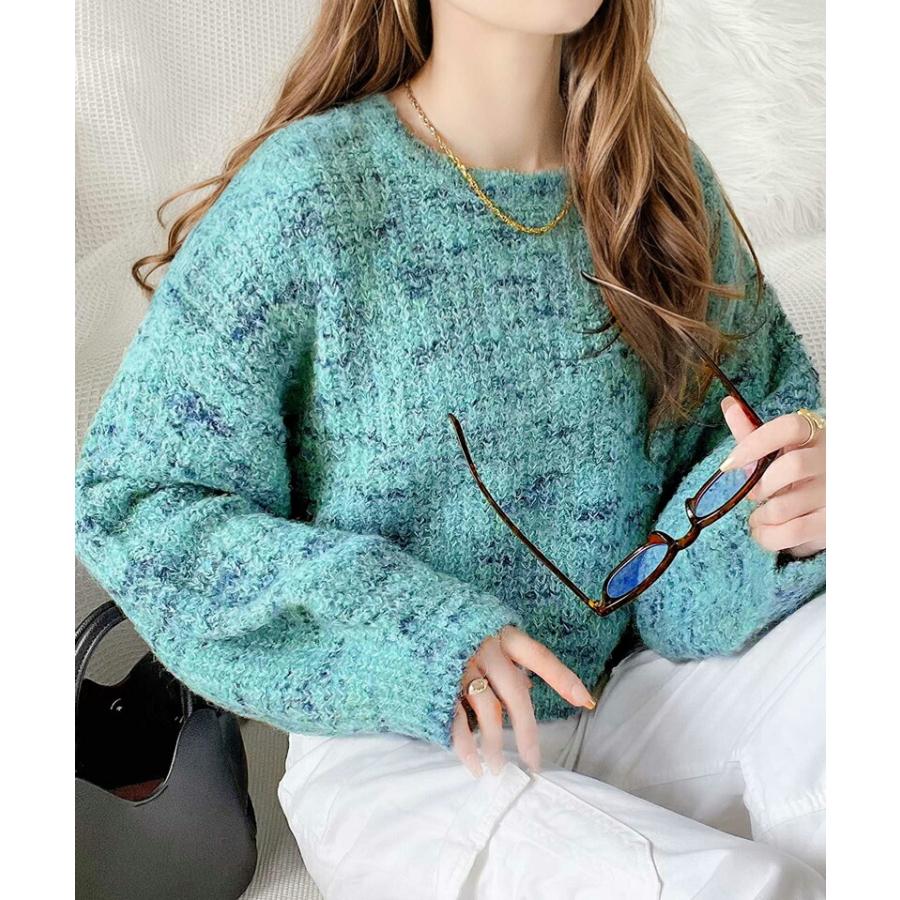 トップス ニット レディース ミックス ヤーン クッキー ニットプルオーバー オーバーサイズ クロップド丈 ふんわり ぽわん袖 着回し | classicalelf | 10