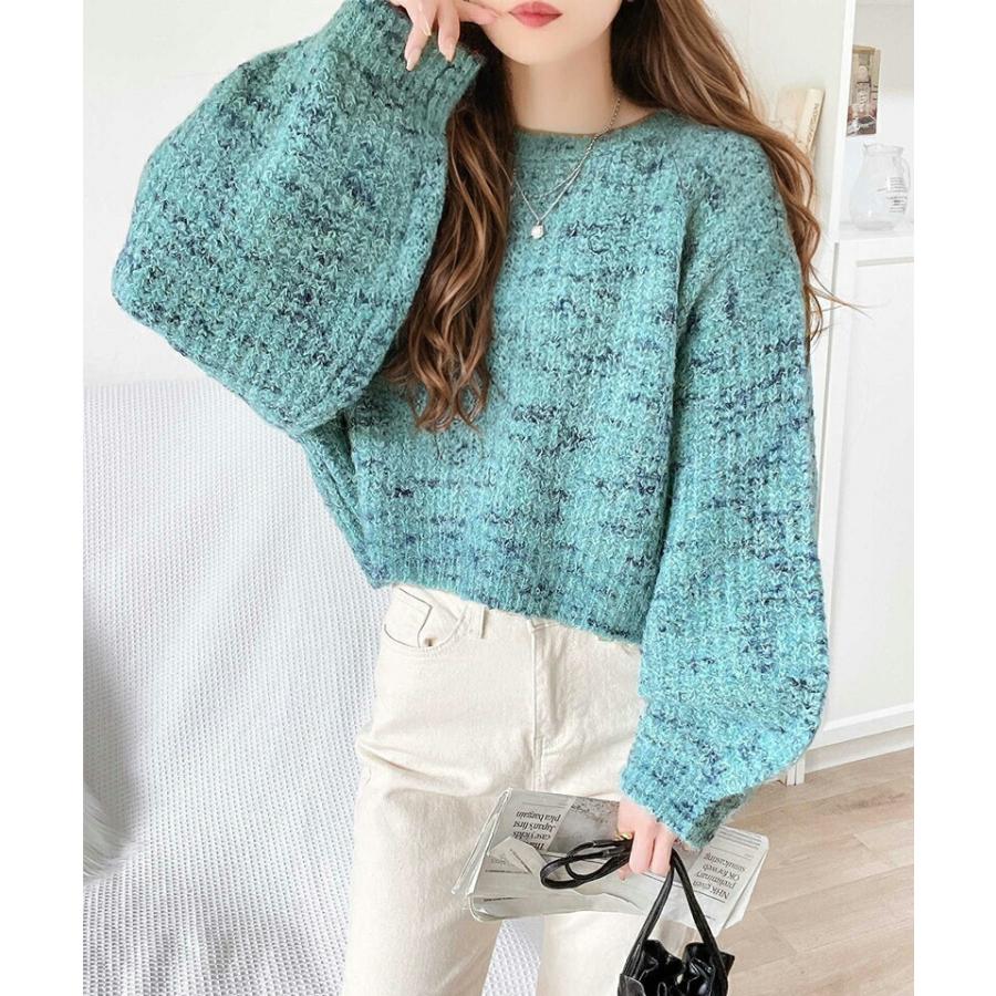 トップス ニット レディース ミックス ヤーン クッキー ニットプルオーバー オーバーサイズ クロップド丈 ふんわり ぽわん袖 着回し | classicalelf | 11