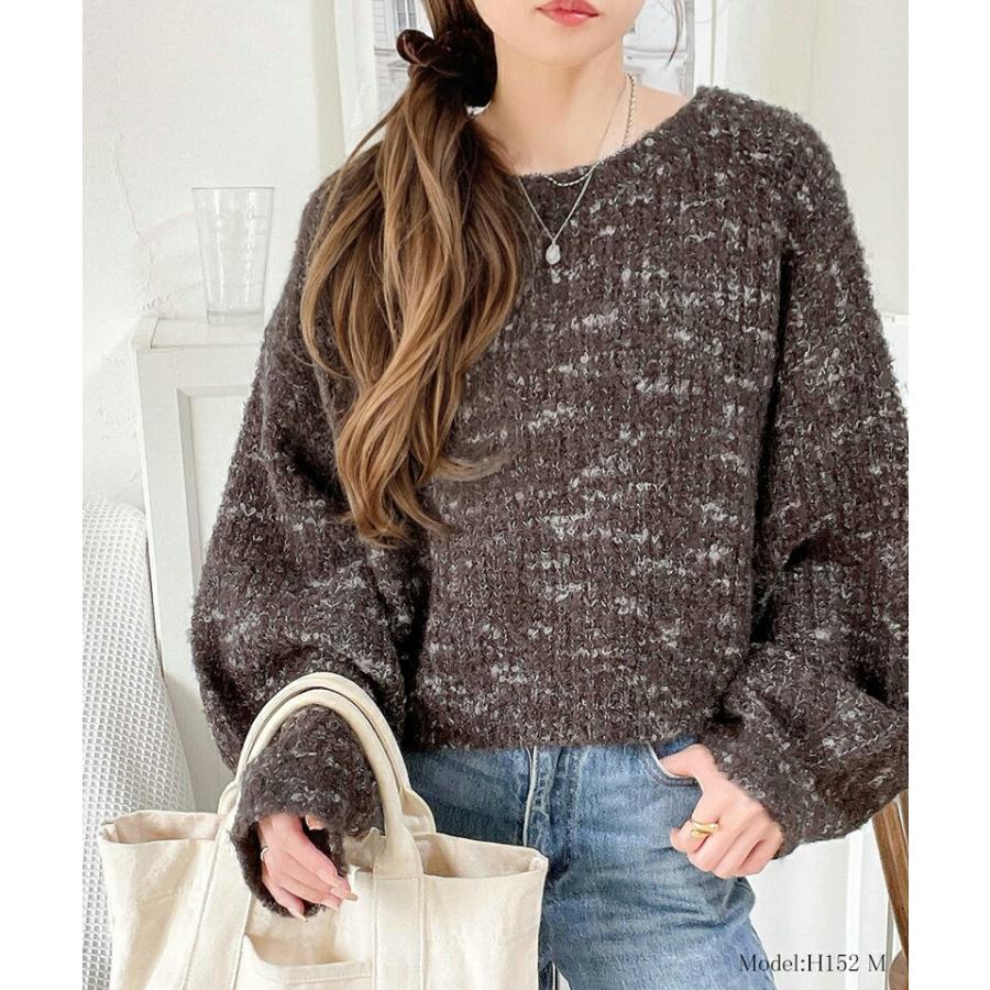 トップス ニット レディース ミックス ヤーン クッキー ニットプルオーバー オーバーサイズ クロップド丈 ふんわり ぽわん袖 着回し | classicalelf | 02