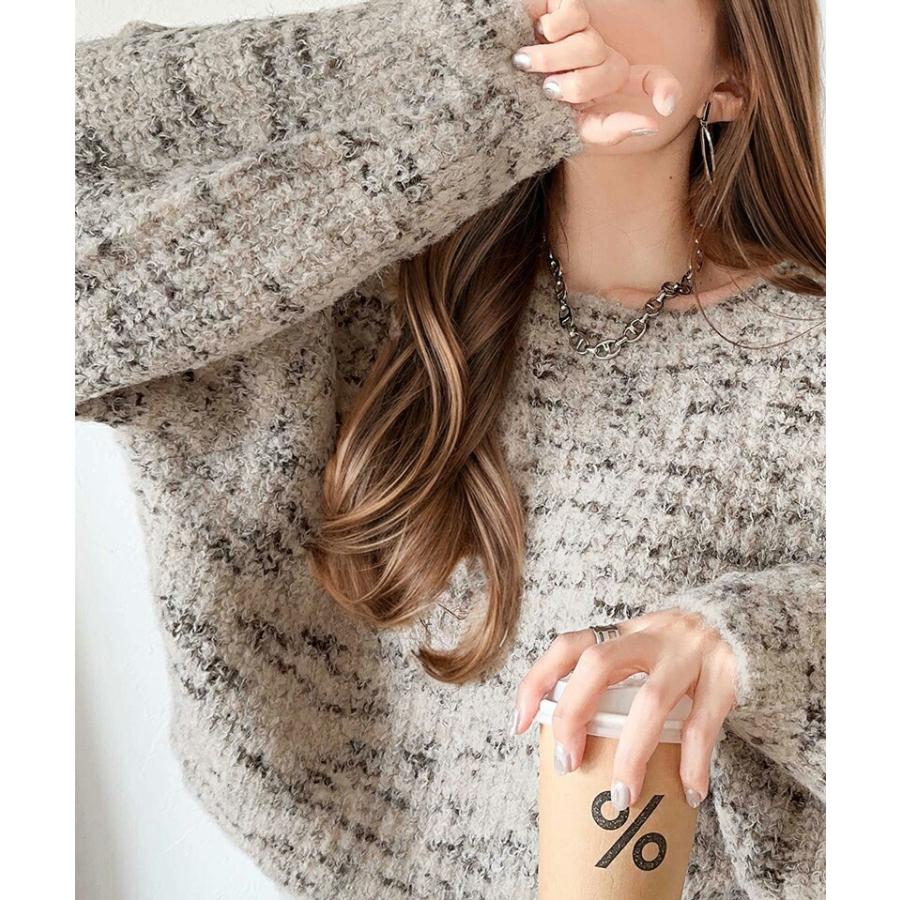 トップス ニット レディース ミックス ヤーン クッキー ニットプルオーバー オーバーサイズ クロップド丈 ふんわり ぽわん袖 着回し | classicalelf | 06