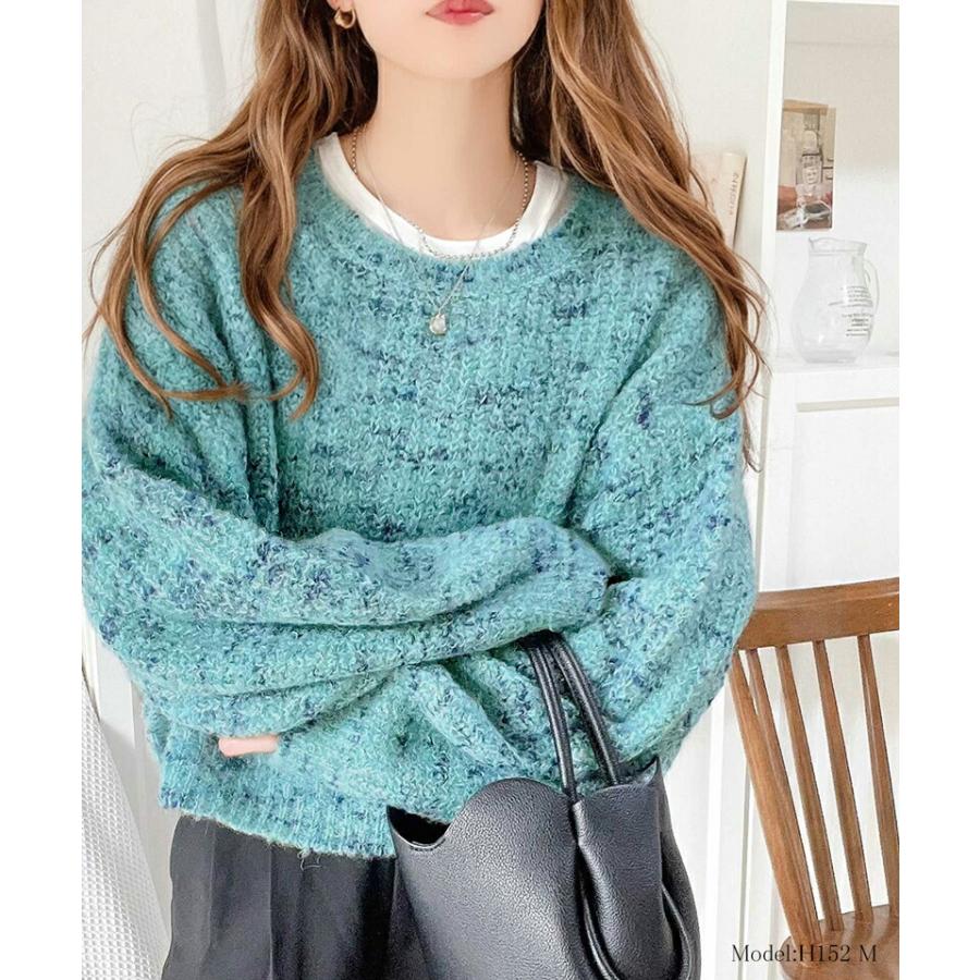 トップス ニット レディース ミックス ヤーン クッキー ニットプルオーバー オーバーサイズ クロップド丈 ふんわり ぽわん袖 着回し | classicalelf | 09