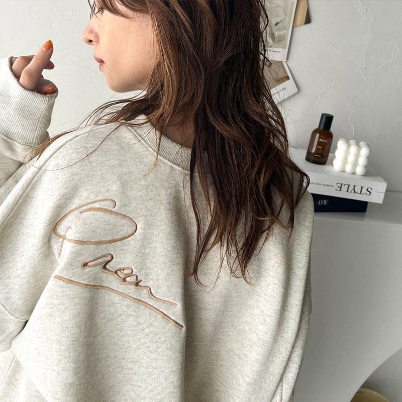 トップス スウェット レディース 立体 paean バック BIG ロゴ 刺繍 裏起毛 プルオーバー ドロップショルダーゆるっと スエット オーバーサイズ | classicalelf | 16