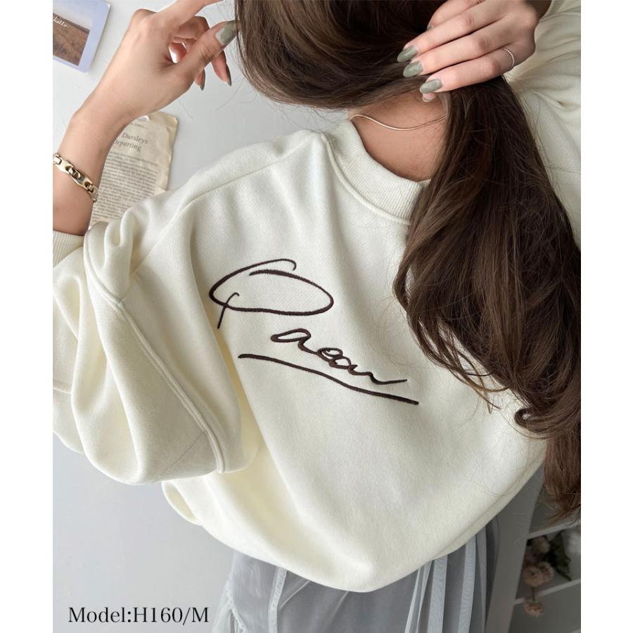トップス スウェット レディース 立体 paean バック BIG ロゴ 刺繍 裏起毛 プルオーバー ドロップショルダーゆるっと スエット オーバーサイズ | classicalelf | 02