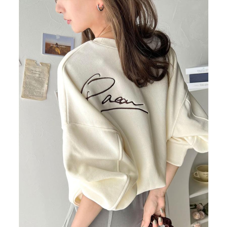 トップス スウェット レディース 立体 paean バック BIG ロゴ 刺繍 裏起毛 プルオーバー ドロップショルダーゆるっと スエット オーバーサイズ | classicalelf | 03